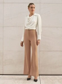 EURMUSE Urban Style Essential Flared Women's Suit Pants - Mocha Brown - View 4