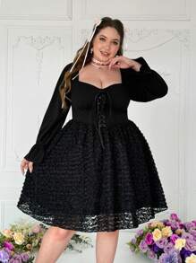 Flirla Robe de soirée courte et formelle unique pour la Saint-Valentin en satin, col en V, manches longues, garniture de volants, décoration de fleurs 3D. Sexy et romantique. - Noir - Voir 3
