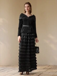 MOTF PREMIUM V NECK PEPLUM TOP - Black - View 7