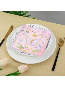SHEIN Set de 20 servilletas de papel desechables con diseño lindo de mariposas y flores para fiestas, San Valentín, bodas de San Valentín y cumpleaños