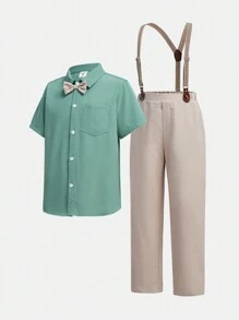 2pcs Tween Boy Gentlemen Suit 2 Pieces Set: Vest And Pants, Elegant And Outfit For Birthday Party, Evening Gala, Wedding, Christening, Christmas Party Tshirt