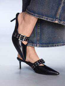 Cuccoo CUCCOO GRLICON Women's High Heel Black Punk Style Open Toe Shoes, Suitable For Night Out Chic Stylish Look, Dating Night Outfit Valentine's Day