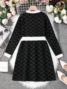 Women's Elegant Minimalist A-Line Colorblocked Sweater Dress - Black - View 2