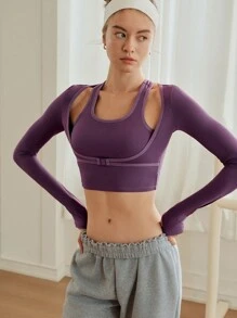 Activina Women's Purple Color Long Sleeve Cropped Sports T-Shirt For Ballet & Daily Wear