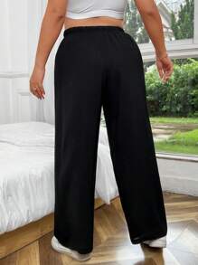 Sweetra Pantalones anchos de talla grande de unicolor casual con cordón y cintura elástica