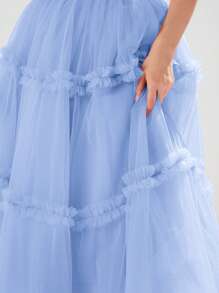 Enchnt 女士水钻领口网眼撞色简约优雅连衣裙