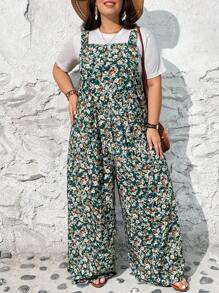 SHEIN CURVE+ Women's Plus Size Floral Print Jumpsuit, Vacation, Casual Boho Vacation