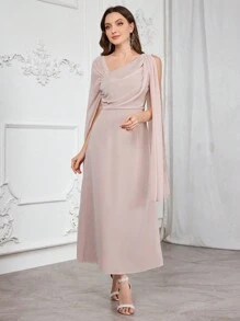 Modelyn Women's Solid Color Mesh Contrast Sleeveless Simple Long Dress Long Evening Dresses