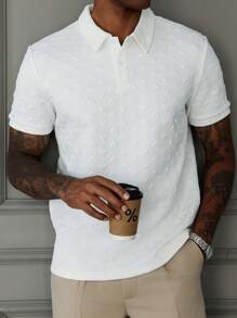 Manfinity CasualCool Men's Heart Embossed Short Sleeve Casual Polo Shirt, Suitable For Outdoor And Casual Occasions, For Golf