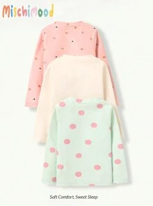 3pcs Young Girl' Cute Bear & Rabbit Pattern Comfortable Base Layer Thermal Underwear Set - Multicolor - View 2