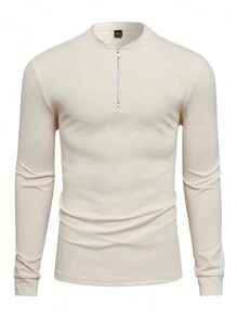 Manfinity Homme Men's Solid Color Front Zipper Long Sleeve Top And Pants Set - Apricot - View 1