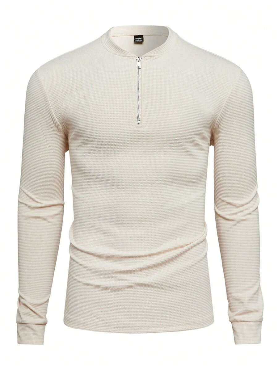 Manfinity Homme Men's Solid Color Front Zipper Long Sleeve Top And Pants Set - Apricot - View 1