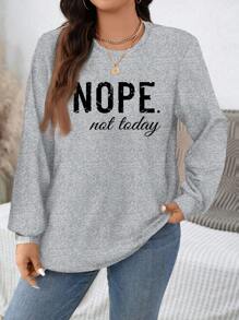 SHEIN LUNE Áo nỉ rộng rãi chất liệu nỉ màu xám cỡ lớn có viền cong, phù hợp cho mùa thu/đông - Màu Xám nhạt - Xem 3