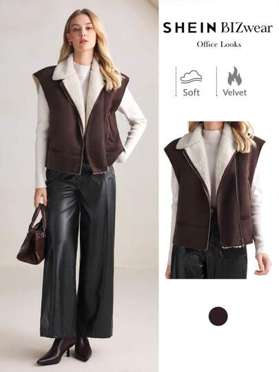 BizChic Chaqueta tipo chaleco esponjoso marrón, elegante para mujeres, adecuado para fiesta de Navidad, Acción de Gracias, Año Nuevo, primavera/verano