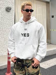 DAZY Men's Letter Print Light Grey Hoodie Fall,Winter - Grey - View 5