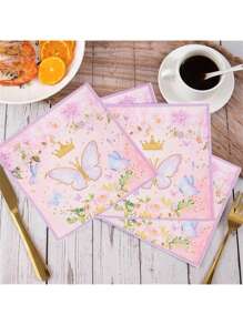 SHEIN Set de 20 servilletas de papel desechables con diseño lindo de mariposas y flores para fiestas, San Valentín, bodas de San Valentín y cumpleaños