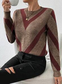 SHEIN LUNE 24 New Arrival Autumn/Winter Geometric Striped Pullover Sweater Knit Pullover Fall Sweater - Multicolor - View 6