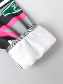 SHEIN 年轻女孩时尚拼色字母印花短款宽松拉链立领休闲夹克，适合秋季 - 黑色 - 查看 6