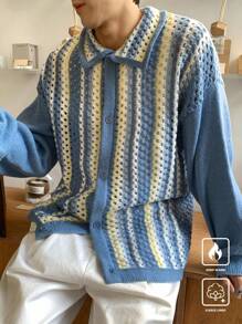 Claim Dot Herren Langarm Lässig Bluse mit Knopfleiste und Streifen, Alltagskleidung