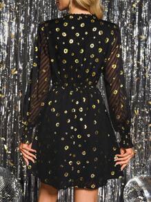 SHEIN Clasi Waist Definition Jacquard Fabric Elegant Women Dress,New Year Eve Dress,Valentine's Day - Black - View 2