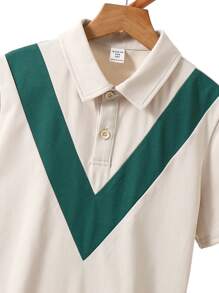 SHEIN Leap Crew 青少年男孩宽松休闲撞色翻领 Polo 衫