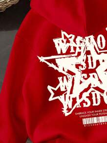 SHEIN Tween Boy Casual Minimalist Cartoon Graphic Hooded Thick Sweatshirt, Suitable For Autumn/Winter - Red - View 3