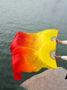 SHEIN 1pc Three Color Gradient Dance Fan, Ultra Long Tassel Design, Double-Sided Silk Fan For Square Dance, Very Suitable For Stage Performance, Dance Festival Parties, Sports Props