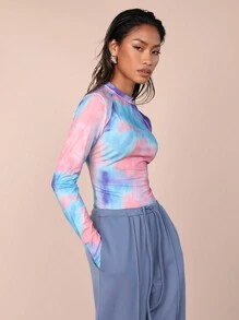 COSMINA 女士时尚扎染插肩袖上衣，秋季