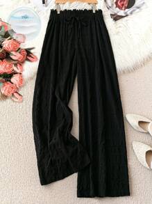 SHEIN LUNE Plus Paperbag Waist Knot Front Wide Leg Pants