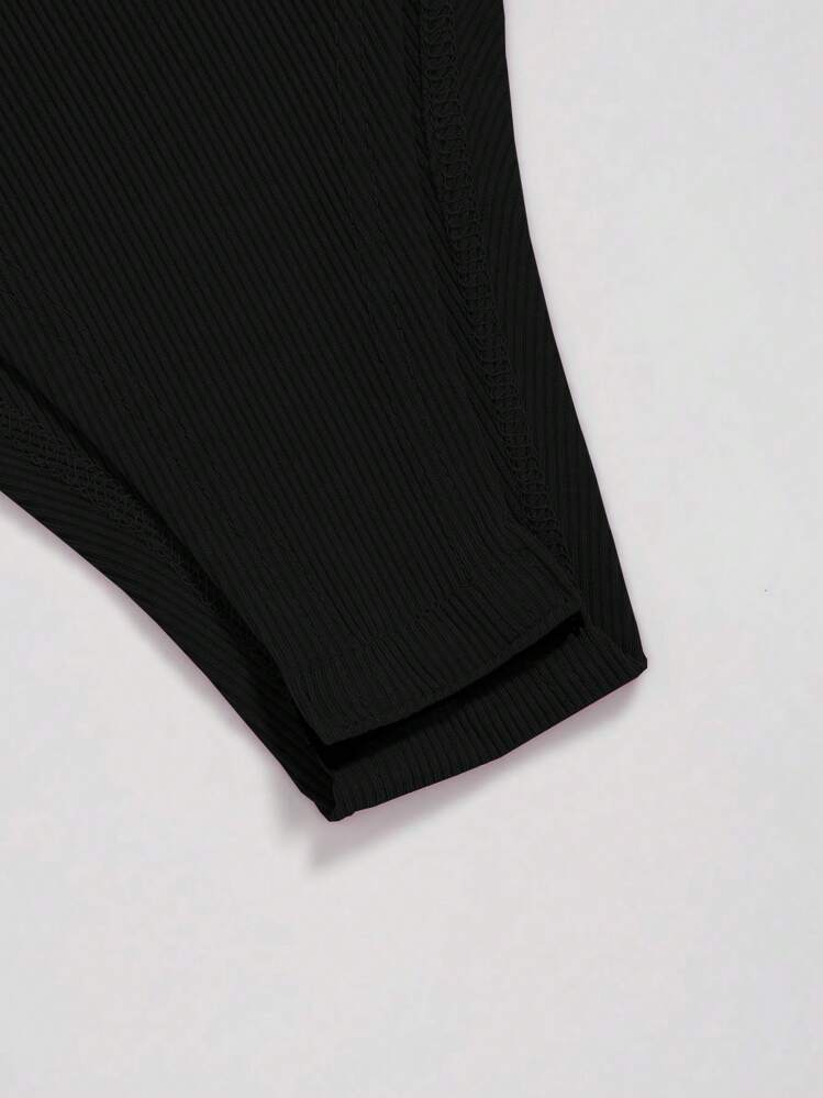 SHEIN LUNE Women Colorblock Crew Neck Casual Bodysuit - Coffee Brown - View 3