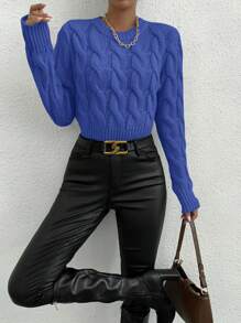 Chiquease Plain Color Pullover Sweater, Simple And Fashionable, Casual For Everyday Wear Knit Pullover Fall Winter Sweater - Royal Blue - View 6