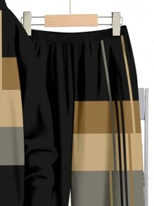 SHEIN Vintage kariertes Patchwork Design lässige Loose Fit Kapuzenpullover Set, geeignet für Teenager Jungen im Herbst/Winter