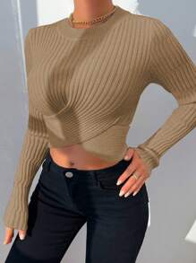 VaVaBold Women's Sweater, Women's Top, Knitted Long Sleeved White Cross Cut Cropped Backless Fit, Slit Cuffs, Sexy Slim Fit, Friends Gathering, All Season Autumn And Winter Women's Clothing