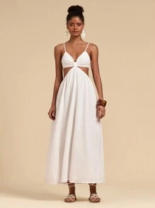 Travachic Vestido largo sin mangas con corte en tejido sólido para mujer, adecuado para vacaciones, primavera y verano, ropa de verano, Día de San Valentín, ropa de vacaciones para mujer, ropa de playa para mujer, festivales, ropa romántica y elegante, estilo bohemio
