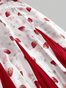 ROMWE Kawaii Elegancka, dopasowana, rozkloszowana sukienka w kolorze truskawkowym z nadrukiem świątecznym