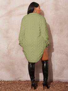 SHEIN SXY Plus Size Women's Solid Color Long Sleeve Single-Breasted Fluffy Casual Jacket, Autumn/Winter