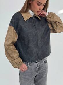 Aloruh Women's Casual Barn Women Pu Leather Jacket - Multicolor - View 2