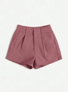 SHEIN Essnce Women's Solid Color Pocket Casual Shorts, Everyday Wear - Dusty Pink - View 5