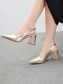 CUCCOO BIZCHIC Fashion Gold Thick Heel Pointed Toe Backstrap High Heel Pumps, Suitable For Commuting, Dating, Party, Wedding, Holiday Spring Shoes Spring Break Easter For Christmas - Gold - View 3