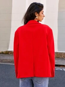 Forever 21 女士秋冬领口红色长袖外套，保暖高街时尚西装外套 - 紅色 - 查看 2