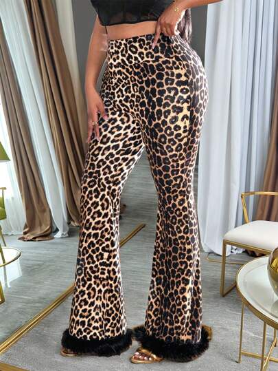 Zolique Pantalones casuales de campana con estampado de leopardo para mujer, sexy y cómodos, de para el otoño