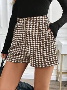 SHEIN Clasi Pantalones cortos de mujer sencillos y casuales con bolsillos en diseño de pata de gallo