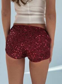 Aloruh Women Sequin Decor Minimalist Shorts, Casual Everyday Wear