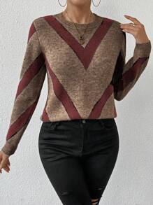 SHEIN LUNE 24 New Arrival Autumn/Winter Geometric Striped Pullover Sweater Knit Pullover Fall Sweater - Multicolor - View 4