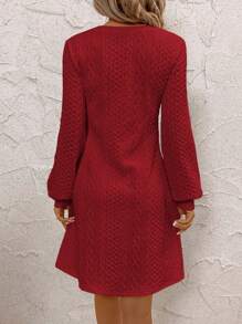 SHEIN Clasi Women's Solid Color V-Neck Long Sleeve Casual Short Dress, Autumn