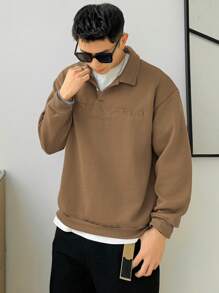 DAZY Men Letter Polo Drop Shoulder Sweatshirt