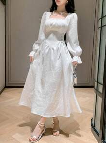DAZY Women's Elegant Long Dress, Suitable For Party/Banquet, Spring/Fall Prom Dress,Ruffle Long Sleeve Dress - White - View 8