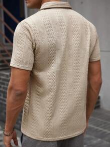 Manfinity Homme Men's Casual Solid Color Textured Jacquard Polo Shirt - Khaki - View 2