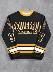 Manfinity EMRG Men's Oversized Streetwear Contrast Color 97 Print Fleece Pullover Sweatshirt - Black - View 1