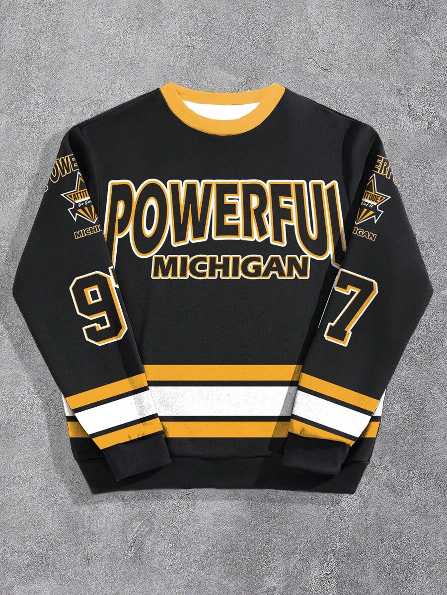 Manfinity EMRG Men's Oversized Streetwear Contrast Color 97 Print Fleece Pullover Sweatshirt - Black - View 1